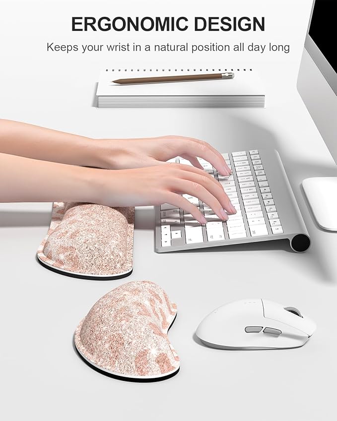 Auhoahsil Large Mouse Pad with Wrist Rests for Keyboard & Mouse, Thick Soft Ergonomic Memory Foam Wrist Supports, Big & Long Desk Mat 35.5 x 15.7 in, for Office Gaming Computer, Pink Gold Leopard