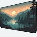 Sunset Lake Mouse Pad XXL, Green Forest Plant Desk Pad, Large Computer Pad, Game Mouse Mats Large, Full Desktop Pad, Natural Landscape Desktop Decor Home Office Desk Accessories 31.5"X15.7"