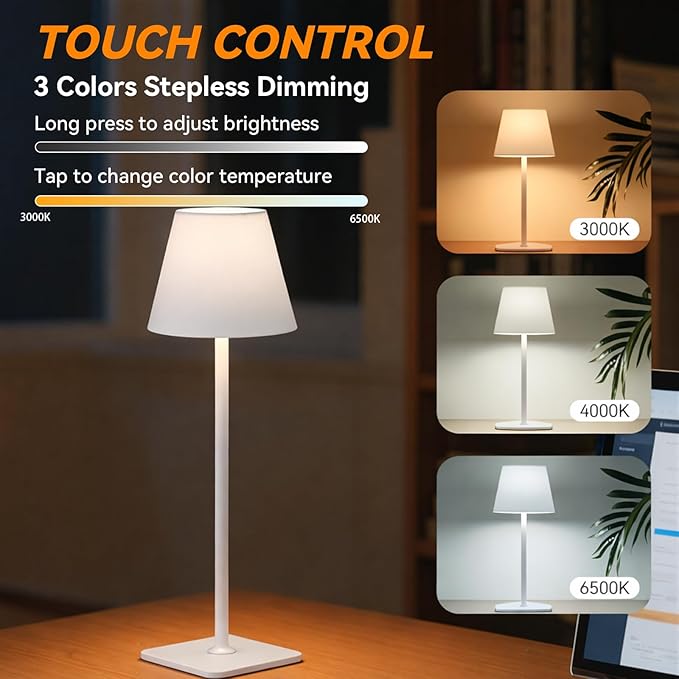 2 Pack Minimalistic Cordless Table Lamps - 2000mAh Rechargeable, Touch Control, 3 Colors Stepless Dimming LED Bottle Lamp Kit for Home & Camping