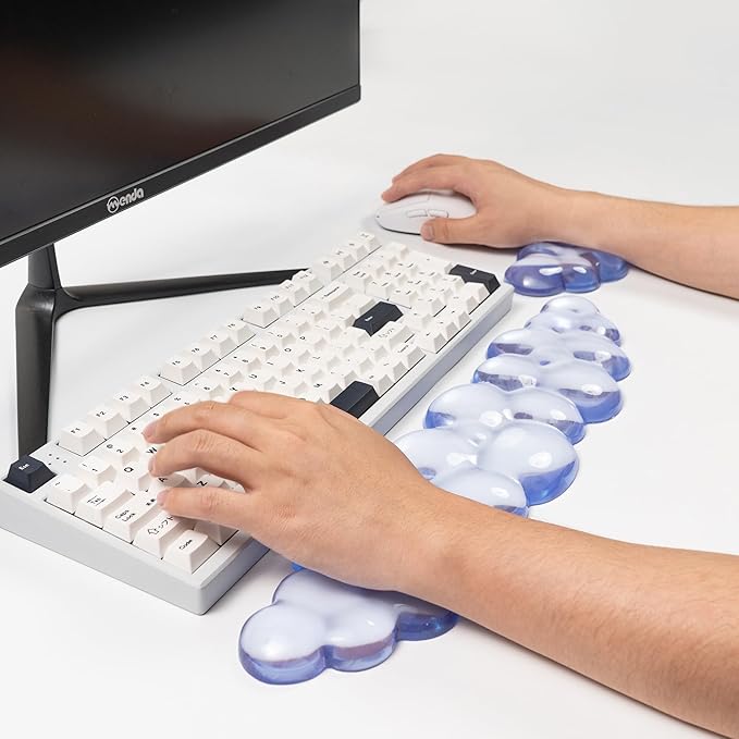 Ergonomic Gel Cloud Keyboard and Mouse Wrist Rest Set – Clear Wrist Rest for Computer Keyboard 60%/68%/75%, Comfort & Support for Typing and Gaming (Light Blue)