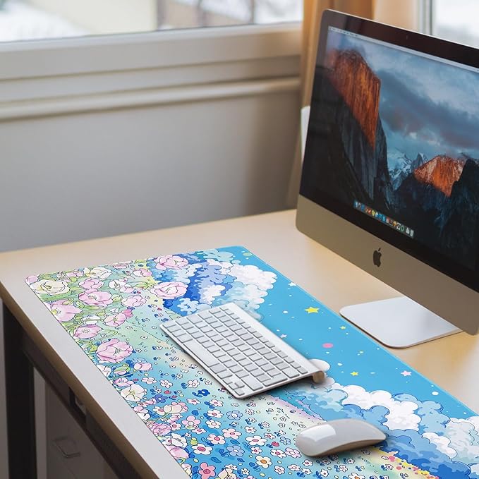 Extended Large Gaming Mouse Pads Mat 35.4"x15.7"x0.12"(3mm Thick), Oversized Office Desk Mat with Stitched Edges Blue