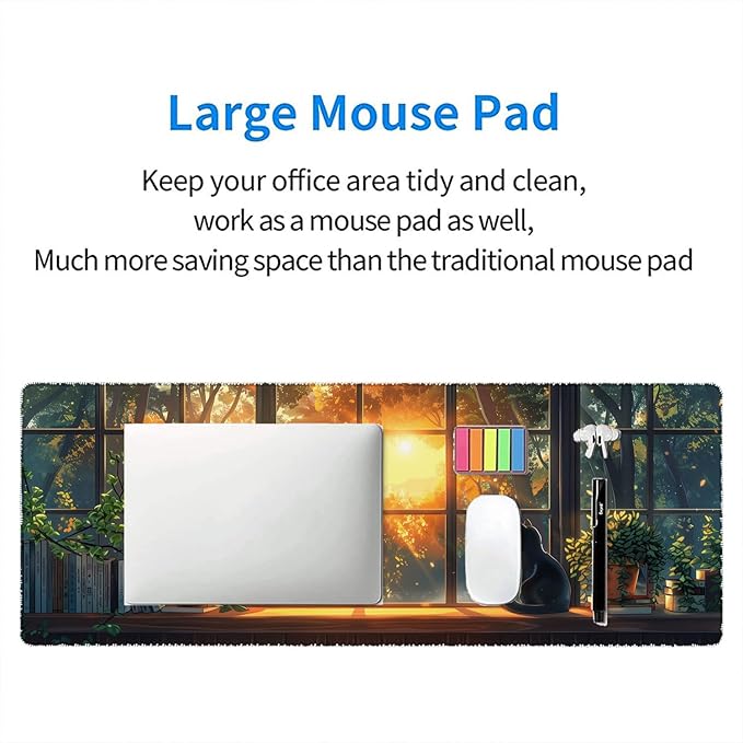 Cute Black Cat Desk Pad Mouse Pad Green Plants Aesthetic Kawaii Anime Mousepad XL Large Gaming Mouse Pad Laptop Keyboard Mat Desk Pad Office Home Decor for Women Girl 31.5"x11.8"