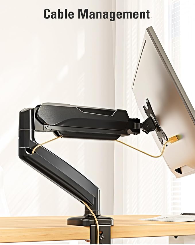 Single Monitor Mount, Gas Spring Monitor Arm for 17-32 Inch Computer Screens, Adjustable Monitors Stand for Desk, 75x75/100x100mm VESA Mount, with Clamp and Grommet Base, Holds 4.4-17.6lbs