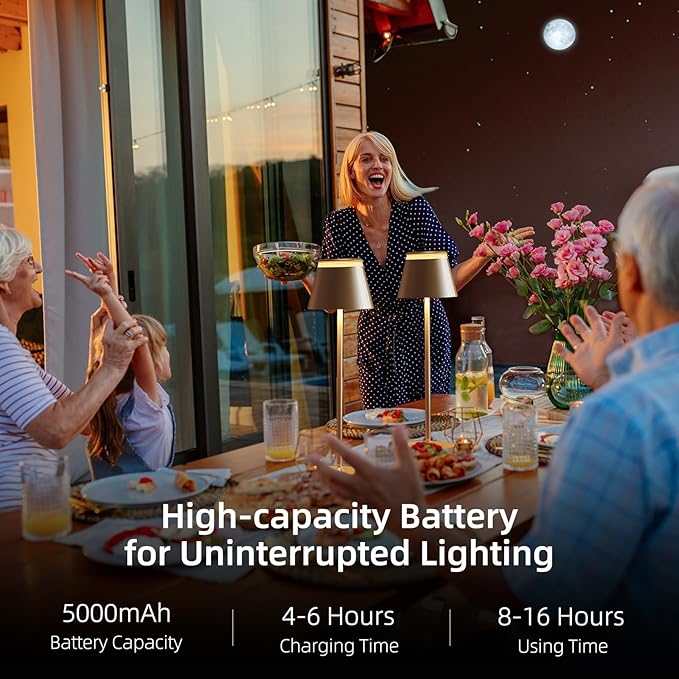 Cordless Table Lamp Set of 2 with Portable USB Rechargeable Dock, LED Wireless Touch Desk Lamps with Remote, 3 Color Stepless Dimmable, for Bedroom Night Lights Dining Outdoor Patio Restaurant
