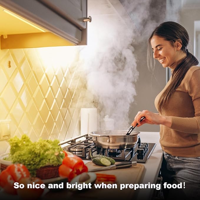 6PCS x 12 Inch Under Cabinet Lights Plug-in, Warm White 3000K Dimmable LED Under Cabinet Lighting, Under Counter Lights with Memory Function, LED Light Bars for Kitchen