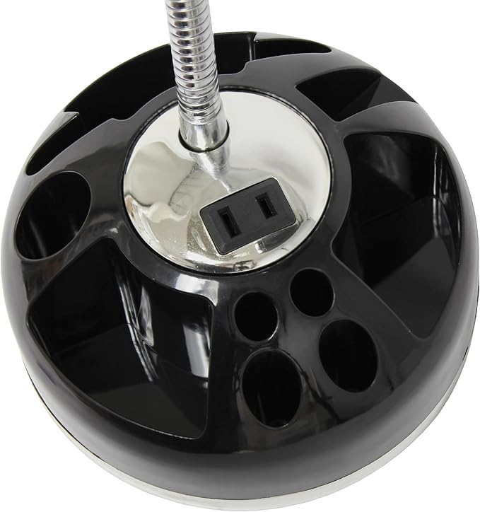 Simple Designs LD1015-BLK Flossy Organizer Desk Lamp with Charging Outlet and Lazy Susan Base, Black