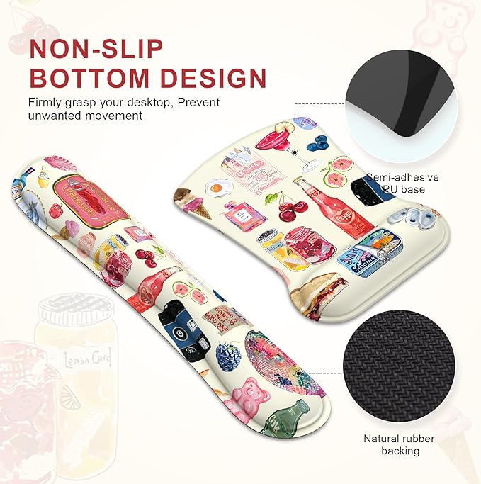 iCasso Ergonomic Mouse Pad, Keyboard Wrist Rest, Memory Foam Mousepad with Wrist Support, Easy Typing and Relieve Wrist Pain Keyboard Pad for Computer(Watercolor Stickers)