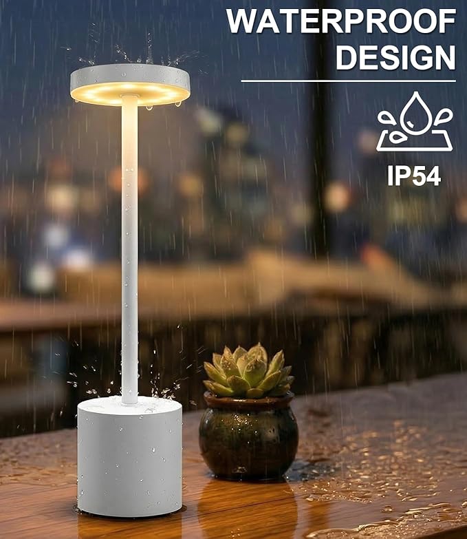 White Rechargeable Cordless Table Lamps Set, 5000mAh Battery Powered Wireless Table Light, Portable LED Desk Lamp, 3 Color Dimmable Lighting for Restaurant Dining Patio Outdoor Bedroom