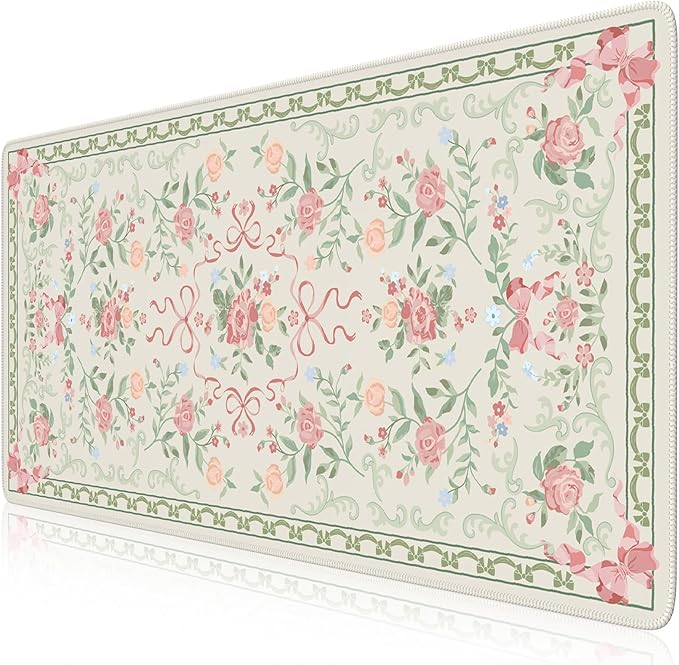 iCasso Green Desk Mat,Cute Desk Pad for Keyboard and Mouse,Anti-Slip Large Gaming Computer Mat XXL,Soft Lycra Surface Laptop Pad Women,Aesthetic Girly Desk Cover Protector for Home Office