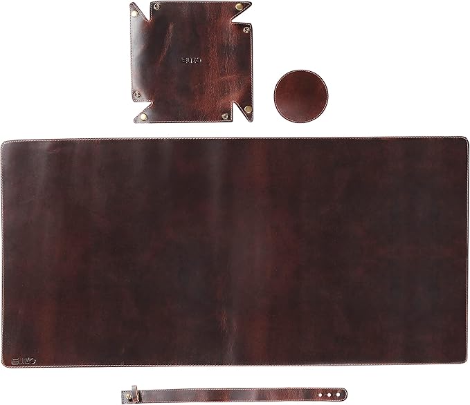 ELIZO Genuine Leather Desk Pad Leather Desk Mat (Bourbon2, 31x15.6 Single Layer2)