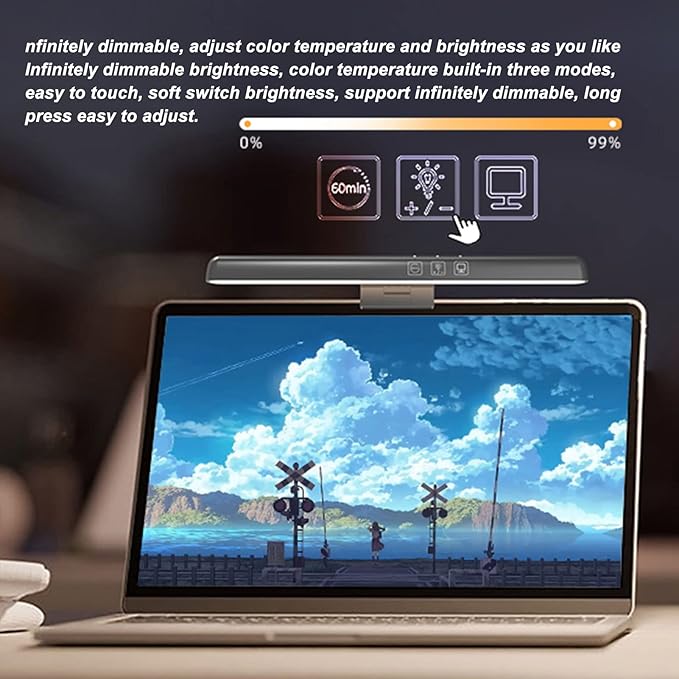Computer Monitor Light, Monitor Light Bar, 3 Tunable Color Temperature Dimmable LED Screen Monitor Light Bars with Touch Control for Laptop