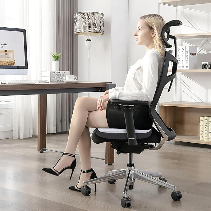 GOFORIT Molded Memory Foam Seat Cushion, Patent Dual-Layer Foam Design Office Chair Pad, Ergonomic Coccyx Cushion for Sciatica Pain Relief,Light Grey