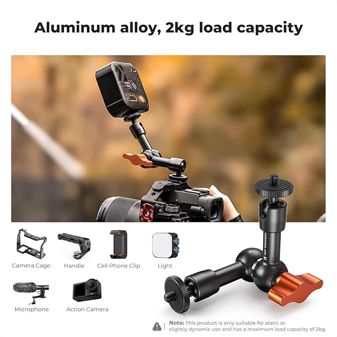 K&F CONCEPT 6" Magic Arm 1/4" Screw 360°Ballhead Articulating Mini Arm Mount for Monitor, LED Light, Webcam