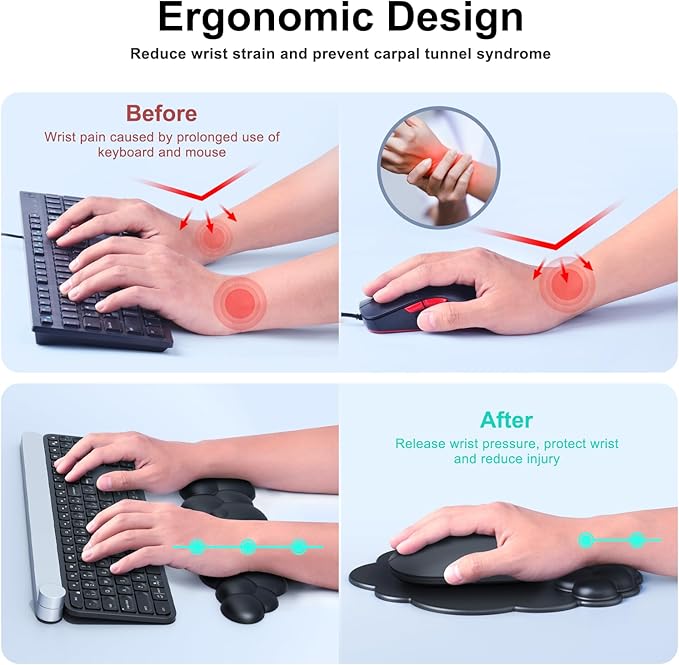 Cloud Mouse Pad with Wrist Rest, Cloud Keyboard Wrist Rest, Mouse Pad Wrist Support, Ergonomic Keyboard Mouse Wrist Support (Black)