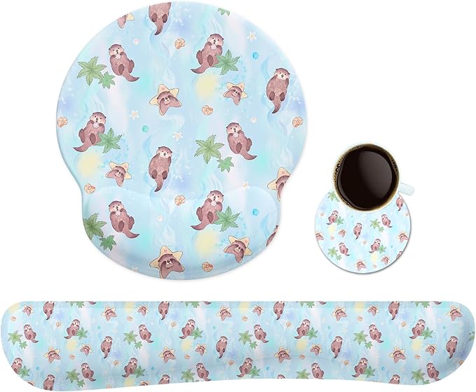 Ergonomic Keyboard Mouse Pad Wrist Rest Support Set for Laptop/Computer/Desktop,Memory Foam Hand Rest Wrist Cushion for Gaming/Office,Lightweight Comfortable (Lovely Otter)