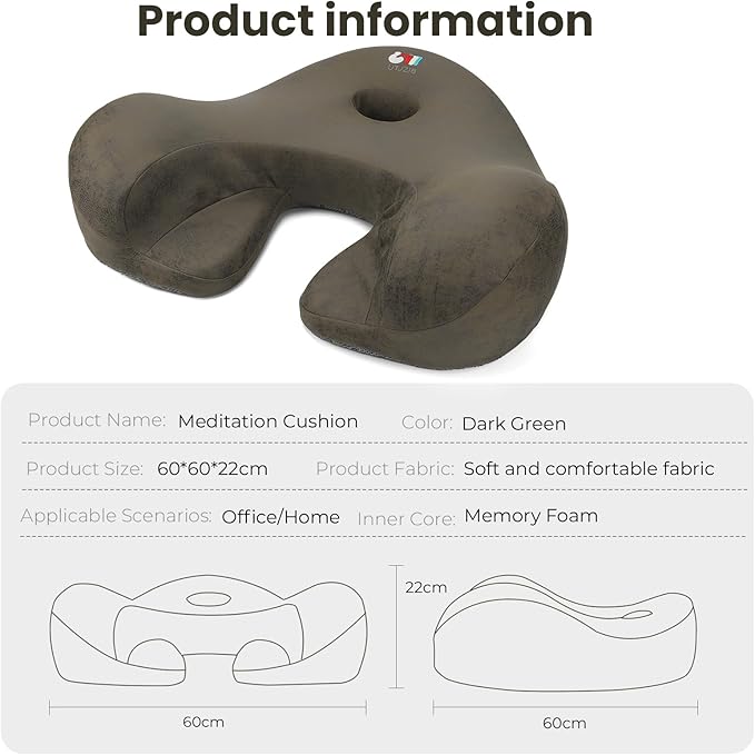 Meditation Cushion & Yoga Seat for Meditation - Cross Leg Floor Cushion for Meditator at Home, Ergonomic Comfortable Memory Foam Zafu Relieves Numbness Tailbone & Hip Pain from Long Sitting.