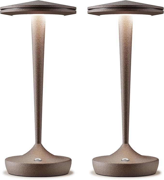 YHT 2Pack CordlessTable Lamps Rechargeable, 6000mAh Battery Portable LED Touch Led Table Lamp, 3-Color Stepless Dimming & Memory Function, for Outdoor, Dinning, Patio, Restaurant, Kitchen (2 Rust)
