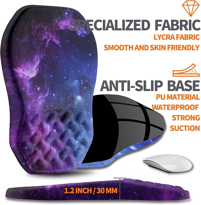 Ergonomic Slope Mouse Pad Wrist Support, Wrist Rest Mousepad for Carpal Tunnel with Massage Bulge and Slow Rebound Memory Foam (12x8 inch, Galaxy)