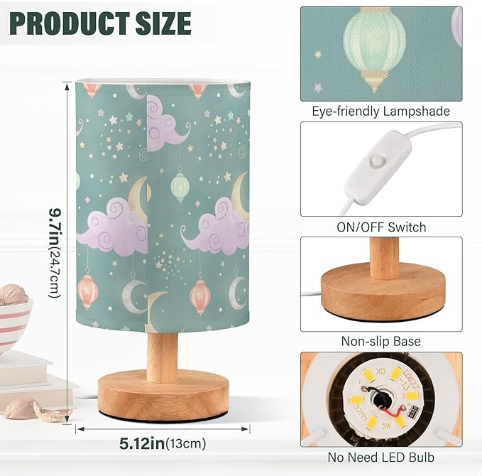 Sky Cloud LED Table Lamp, Bedside Lamp with Linen Lampshade, Flicker-Free Eye Care USB Plug in Nightstand Lamp, for Bedroom and Office