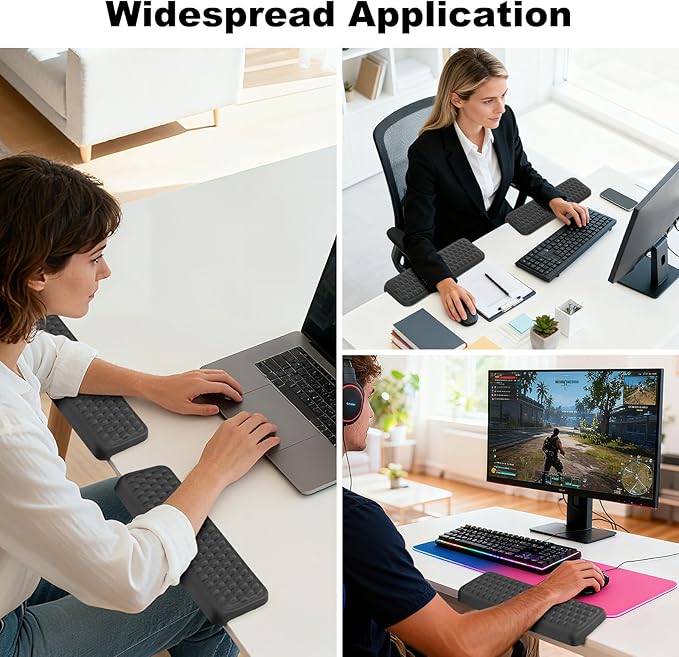 L-Shaped Arm Rest for Desk(2-Piece) Made of Memory Foam,Footrest for Under Desk at Work.Ideal for Office and Home Use.Reduces Typing Fatigue and Enhances Comfort During Work Or Gaming（ Black）