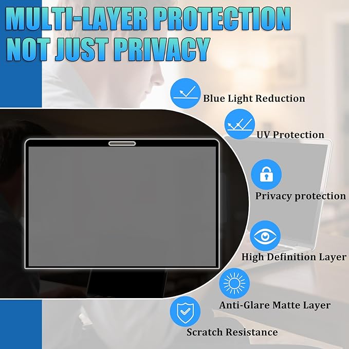 Nano-Suction Privacy Screen Protector for MacBook Pro 13 Inch (2016-2022, M1, M2) Removable Laptop Privacy Screen Shield Ultra-Thin Design