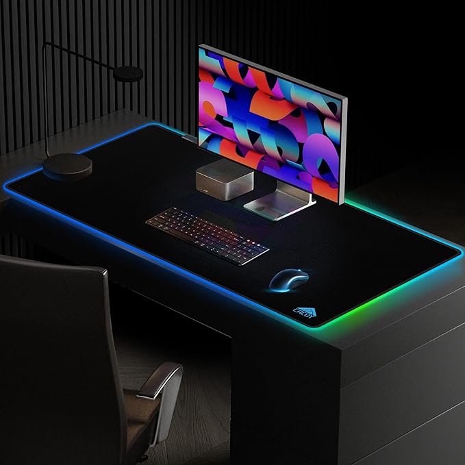 Cacoy 43" x 24" RGB Large Gaming Mouse Pad, LED Extended Mousepad with Superior Micro-Weave Cloth and Non-Slip Base, Stitched Edges Water Resist Keyboard Pad, XXL RGB Desk Pad for Office & Home, Black