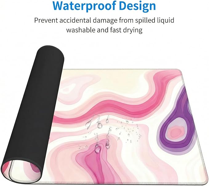 AQQA Large Gaming Mouse Pad 31.5x15.7 Inch, Abstract Desk Mat with Non-Slip Base & Stitched Edge, Pink Cute Keyboard Mat for PC Desktop, Office Home Decor, Modern Colorful Design