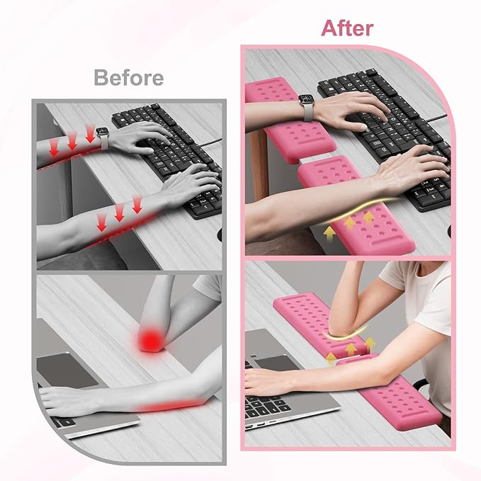 Leolee L-Shaped Desk Elbow Pads for Desk, Pink Memory Foam Arm Rest for Desk with Non-Slip Base, Ergonomic Desk Edge Cushion, Wrist Rest for Computer Keyboard, Typing, Office, Home (2 Piece)