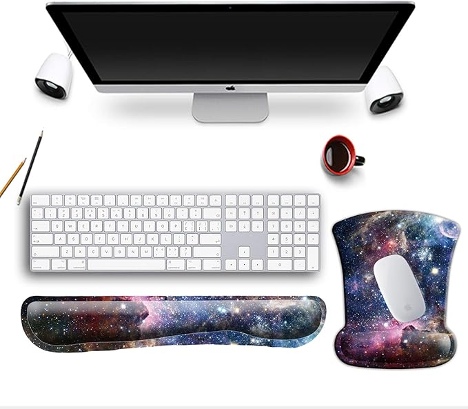ITNRSIIET Mouse Pad Wrist Support Keyboard Wrist Rest Pad Ergonomic Mousepad Non-Slip Memory Foam Keyboard Pad Easy Typing Pain Relief Perfect for PC Laptop Gaming Office, Starry Sky