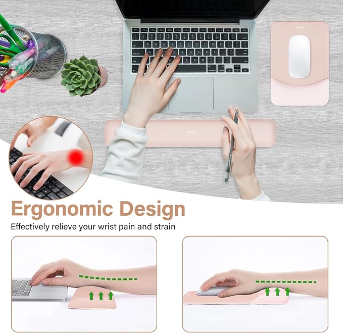 MOSISO Wrist Rest Support for Mouse Pad&Keyboard Set, Rectangular Ergonomic Mousepad Non-Slip Base Home/Office Easy Typing Pad with Neoprene Cloth&Raised Silicone Lining, Apricot