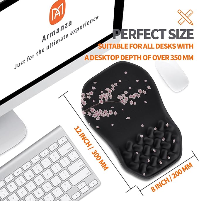 Ergonomic Slope Mouse Pad Wrist Support, Wrist Rest Mousepad for Carpal Tunnel with Massage Bulge and Slow Rebound Memory Foam (12x8 inch, Pink Blossom)