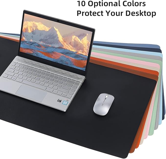 Faux Leather Desk Pad Blotter,Water and Slip Resistant Writing Desk Protector Mat,Blue Large Mouse Pad for Desktop/Office Home Table Cover,36x17 in