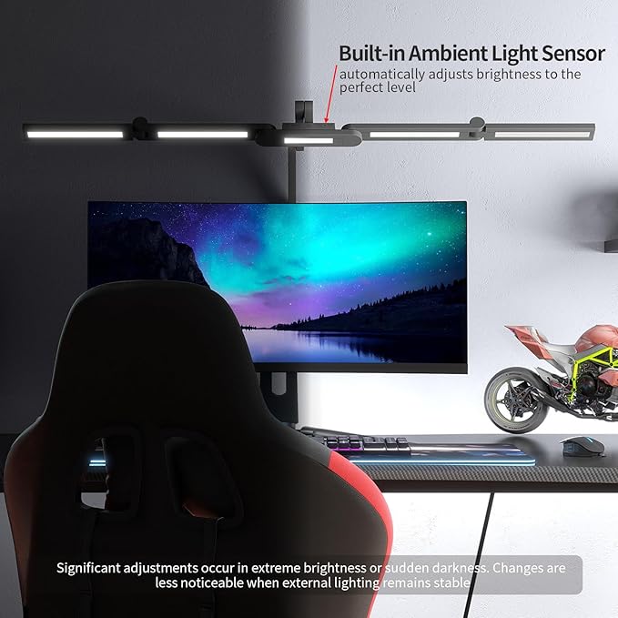 Led Desk Lamp with Clamp, 41" Architect Desk Lamp, 24W Ultra Bright Auto Dimming Computer Light, Eye-Caring Task Lamp for Home Office, Reading, Study, Dual Monitors, Workbench