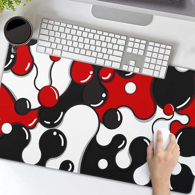 aportt Red Black White Mouse Pad XL Large Cool Geometric Japanese Extended Desk Mat 60X35 cm Non-Slip Rubber Base Stitched Edge Large XL Mousepad for Desk Gaming Laptop Desktop,24x14 Inch