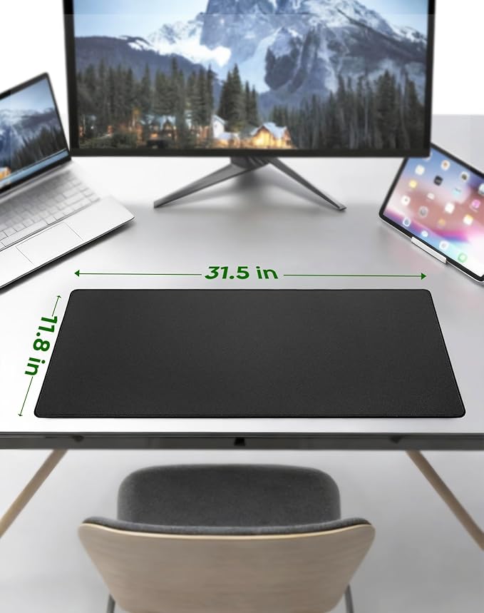 ALOANES Black Waterproof Desk Mat, Large Mouse Pad with Extended Mouse Mat, with Anti Slip Base, Stitched Edge, Grain Jacquard Surface, Perfect for Gamer, Office & Home, XXL 11.81''x31.50''x0.12''