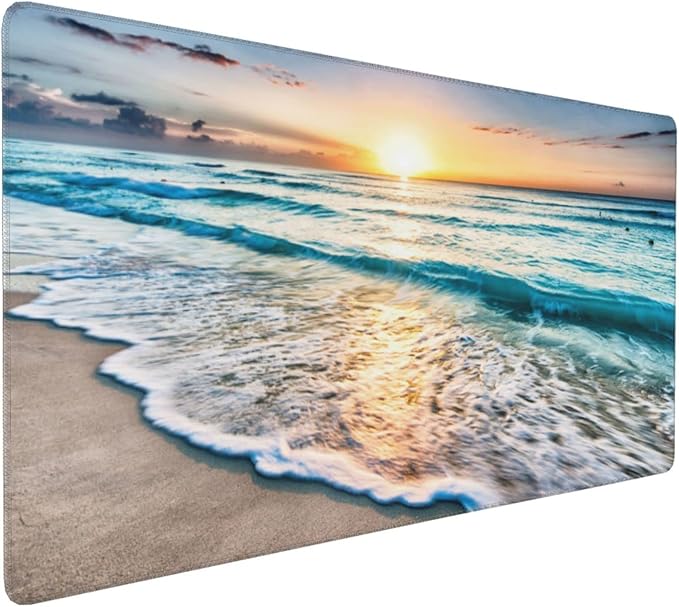 Gaming Mouse Pad,Large Mouse Pads for Desk,Non-Slip Rubber Base Extended Mousepad,XXL Keyboard Mouse Mat,Stitched Edges Computer Keyboard Desk Pad,35.4x15.8inch,Beautiful Sunrise Beach