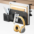 Desk Side Storage Organizer, No Drill Under Desk Laptop Holder, Clamp on Desks Shelf with Pegboard Accessories, Hanging Laptop Mount, Fits Flat Edge 0.4" to 2.2", Black