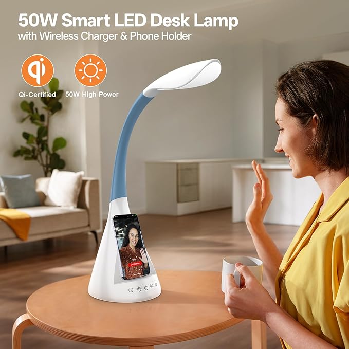 LED Desk Lamp with Touch Control and 360 Degree Gooseneck 9 Lighting Modes with 5 RGB Colors for Home Office Reading Light (White)
