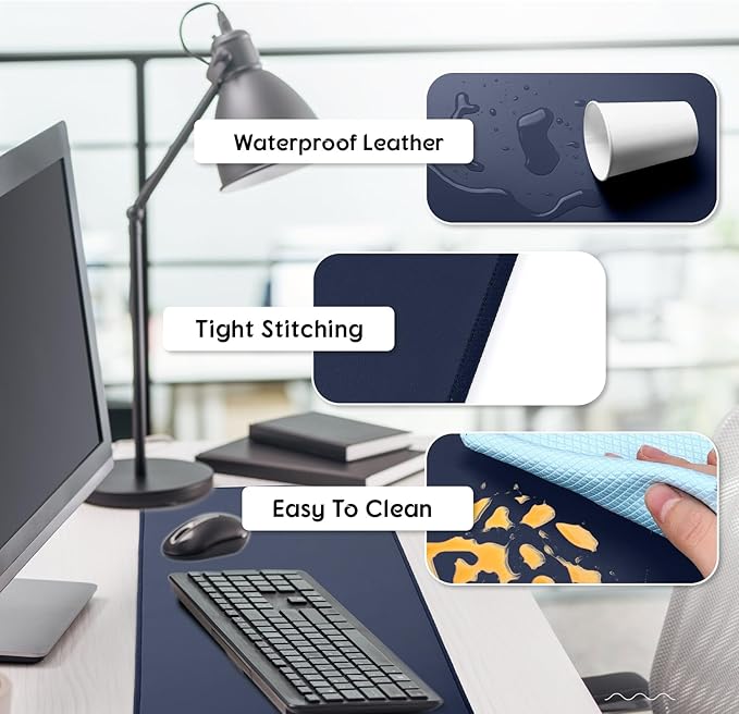 Konohan Heated Desk Pad Warm Mouse Pad, 5 Heating Level & 4 Hour Auto Shut-Off, PU Leather Warm Mouse Mat Heating Keyboard Gaming Mice Warmer Mat Only Supports 110v(Dark Blue Color,31.5" X 13")