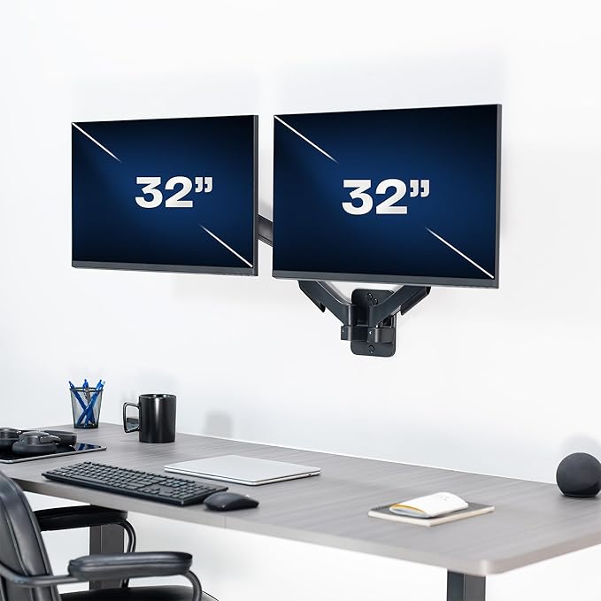 VIVO Height Adjustable Mechanical Extended Arm Dual Monitor Wall Mount Full Motion Articulating, Fits 2 Screens 17 to 32 inches, Black, MOUNT-V002G