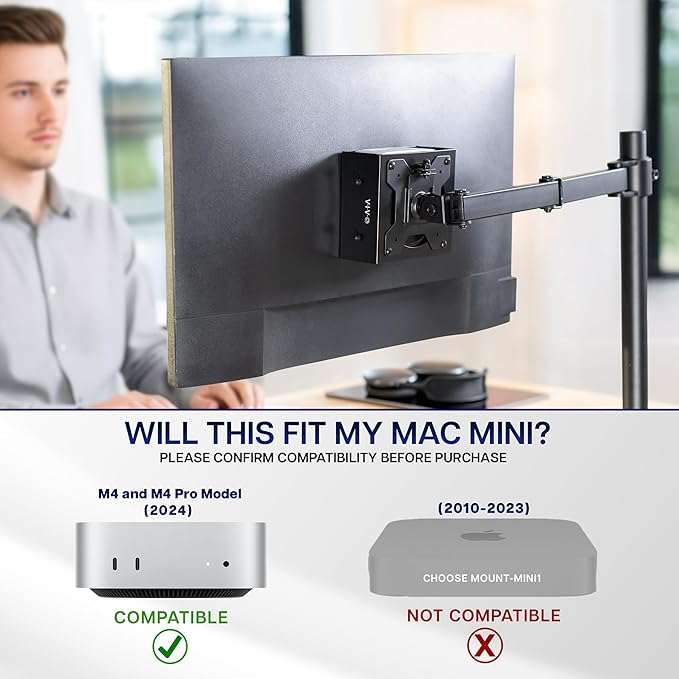 VIVO Behind Monitor VESA Mount Designed for Mac mini M4 and M4 Pro Model, (2024), Desk Clamp Option, Black, MOUNT-MINI24