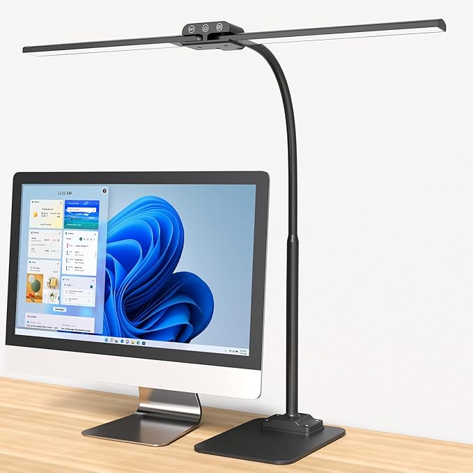 KableRika Desk Lamp Double Light: Bright Led Desk Lights for Home Office - Eye Care Reading Table Lamps with Base - Dimmable Desktop Lighting for Computer Monitor Study Drafting