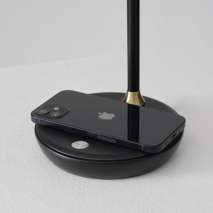 Brightech Ezra Office Desk Lamp – Wireless Charging Pad and Temperature Changing Light Options – Living Room Table Lamp for Mid-Century, Art Deco, Contemporary Décor - Black