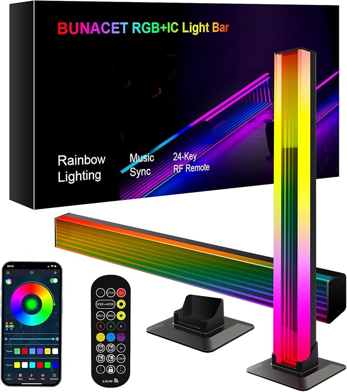 RGBW LED Light Strip, Music Sync RGB IC LED Lights Bars, USB Powered Ambient Lighting, Remote Control Color Changing Gaming TV Backlight for Room PC Gaming Monitor Desk(RGB Light Bar)