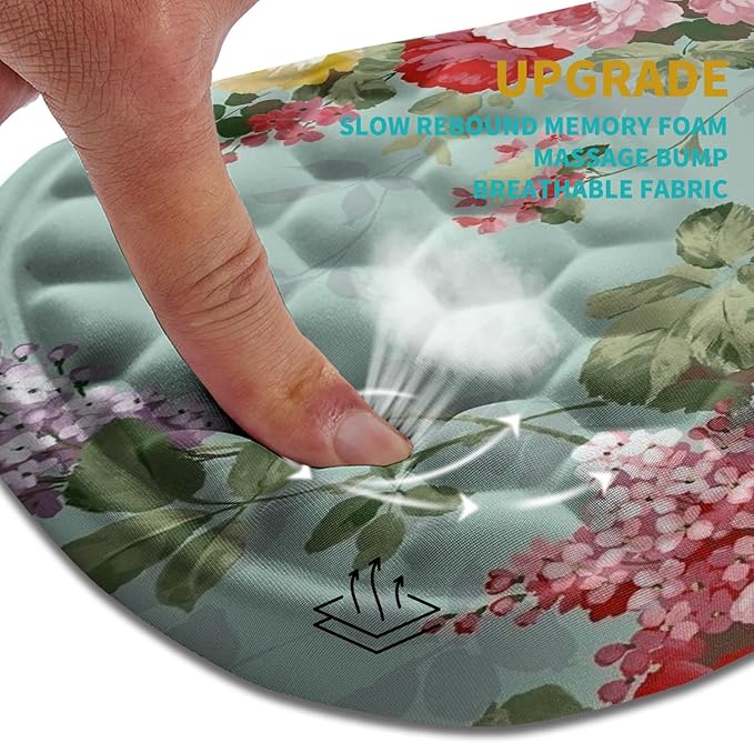 Hokafenle Ergonomic Mouse Pad Wrist Support, Wrist Rest Mousepad for Carpal Tunnel with Integrated Memory Foam Slope Massage Bulge (11.8x7.9 inch,Graceful Peony)