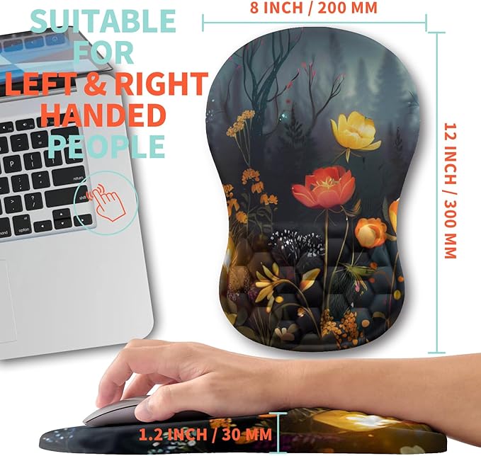 Ergonomic Mouse Pad Wrist Support with Memory Foam Massage Bulge, Carpal Tunnel Mousepad Wrist Rest for Mouse(12x8 inch, Midnight Forest)