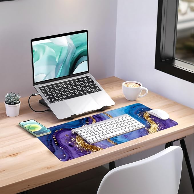 Blue Marble Extended Gaming Mouse Pad 31.5x11.8inches Large Desk Mat Anti-Slip Rubber Base & Durable Stitched Edges for Gamers Smooth Mouse Writing Surface for Desk Office/Home