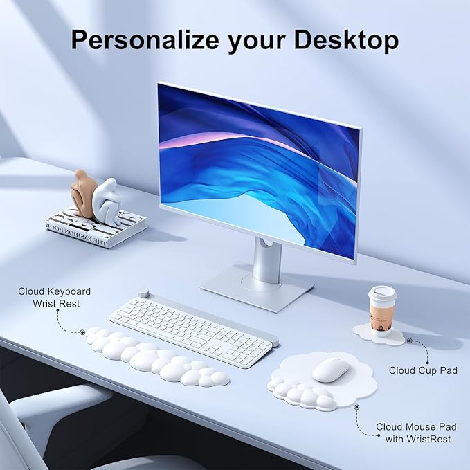 Cloud Mouse Pad with Wrist Rest, Cloud Keyboard Wrist Rest, Mouse Pad Wrist Support, Ergonomic Keyboard Mouse Wrist Support White