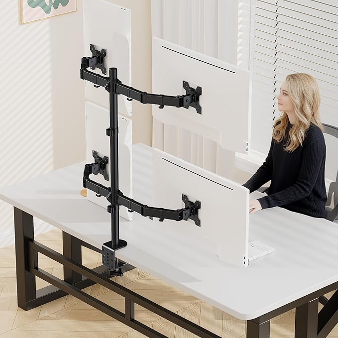 Quad Monitor Mount Heavy Duty Adjustable 4 Desk Monitor Stand for 13"-27" Screen, Computer Monitor Mount Holds Up to 22lbs with C Clamp/Grommet Base