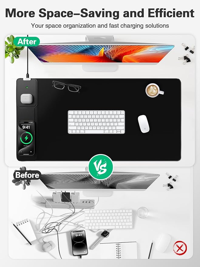 Mouse Pad with Foldable Phone Holder, Wireless Charging Desk Mat, 31.5"x15.8" Large Mousepad with Superior Micro-Weave Cloth, XXL Desk Pad with Non-Slip, Waterproof Keyboard Pad for Home & Office